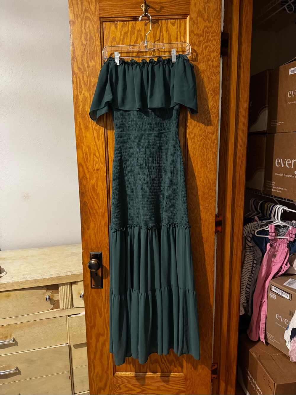 Baltic Born Off-the-Shoulder Maxi Dress in Forest Green